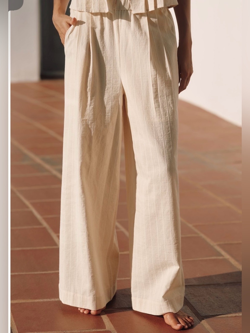 Anthropologie x &.Layered Linen Blend Gathered Wide Leg Pants Size Med NWT